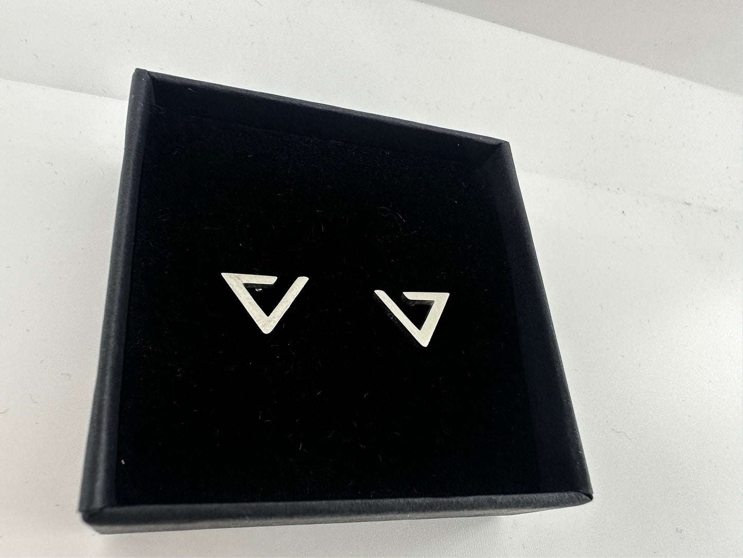 For him, husband, or boyfriend, our mens male edgy silver earrings Triangle studs jewelry offers everyday style. A113