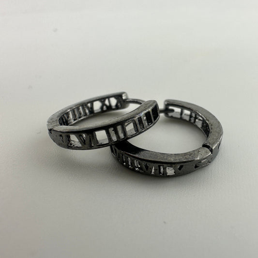 Black Mens Earrings, Roman Numerial, Hoop Earring, Gun Metal Grey, Man Silver Hoop Earrings, Huggie Earring For Men, Earrings For Him, A135