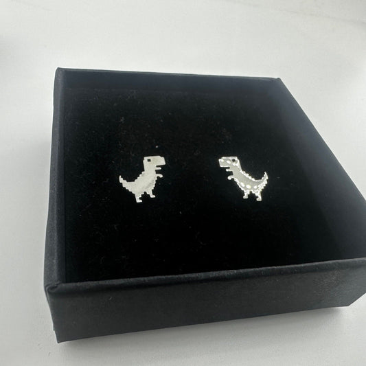 Pixelated Dinosaur Silver Earrings: A Fusion of Prehistory and Technology, Digital Dinosaur Earrings , Gaming Earrings, 925, A248