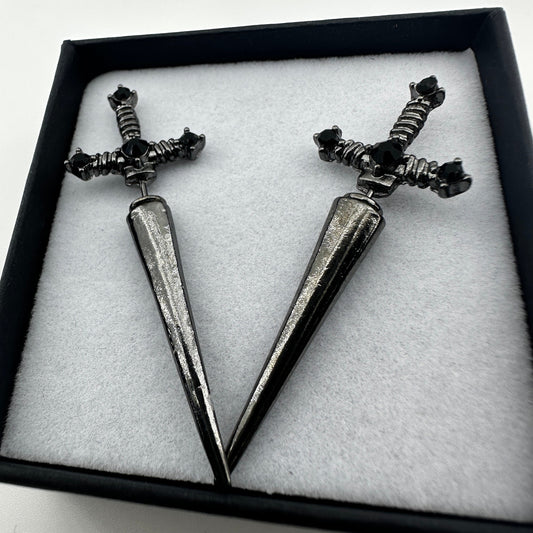 Gothic Sword Earrings Dagger Earrings Edgy Emo Dagger Earrings Set Swords Earrings huggie dagger sword studs | A272