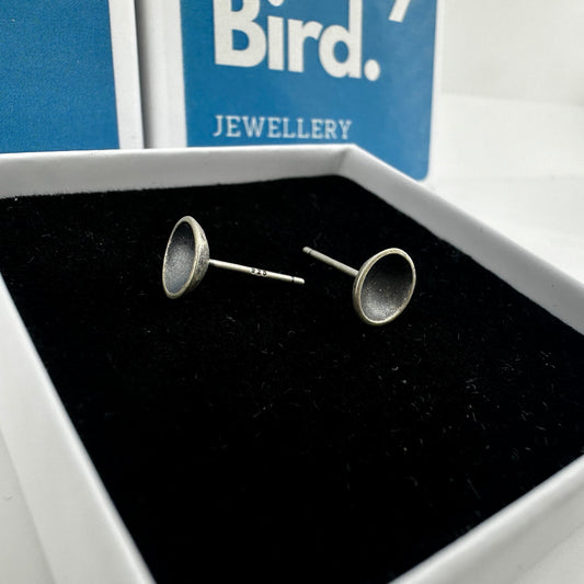Minimalist Earrings - Oxidised Silver Stud Earrings | Sterling Silver women’s Mens Stud Earrings, Concave Earring, Studs for Men, A357