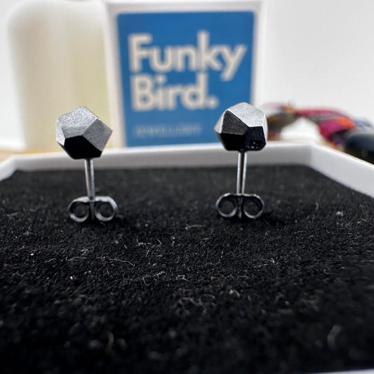 Mens Earrings - Gun Metal Grey, Oxidised Geometric Stud Earrings, Edgy Male Earring, Silver, Mens Stud Earrings, Studs for Men, A364