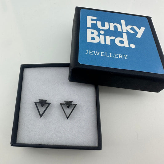 Black Manly Triangle Earrings, Mens Black Earrings - Black Edgy Earrings , Funky, Manly, Black, punk, Viking, Indy, rock, Unique gift, A007