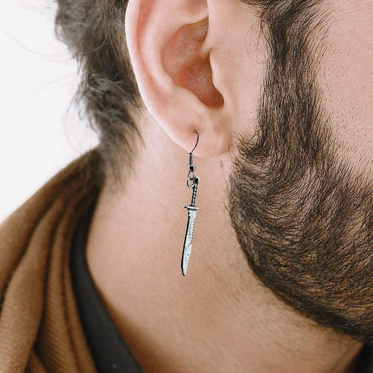 Dagger Earrings - Knife Earring - Sword earrings - Silver Steel Hoop Dagger Earrings for Women and Men. Dangle Edgy Gothic, A252