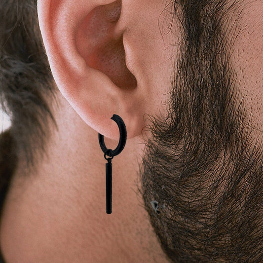 Black Vertical Bar Hoops, Black Long Bar Hoops, Huggie Hoop Earrings, Mans Earrings, Bar Dangle Hoops, Minimalist Hoops, segment hoop, A128