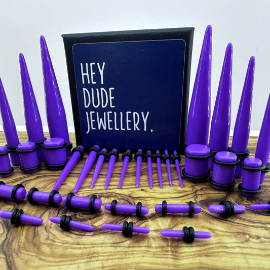 Ear Stretching Kit, Stretching Kit, Lobe, Purple Ear piercing kit, Septum stretcher Ear Gauges 14G, 12G, 10G, 8G, 6G, 4G, 2G, 0G, 00G, Drawk