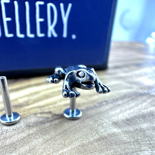 Flat back Frog Piercing | Surgical Steel Earring Tragus Helix Cartilage Conch Threaded Earring with screw front, Stainless steel, A463