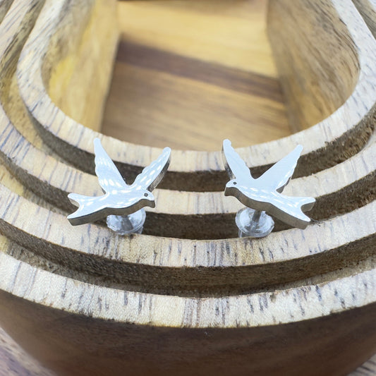 Everyday Silver Bird Earrings - dainty Birthday Silver Bird Earrings, Swift Bird Earrings gift for her nature lover everyday wear, A077