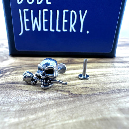Flat back Earring Piercing Surgical Steel Skull Tragus Helix Cartilage Internally Threaded Earring with screw front men women earrings, A451