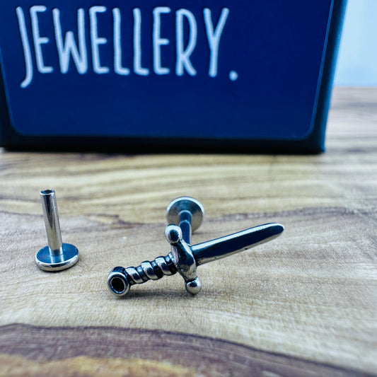 Flat back Dagger Piercing | Surgical Steel sword earring Tragus Helix Cartilage Internally Threaded Earring men women earrings, A467