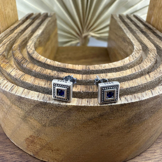 Mens Earrings - Silver Stud Earrings, Men, Blue Zircon, Edgy Male Earring, Silver Mens Stud Earrings, Studs for Men, Viking earrings, A359