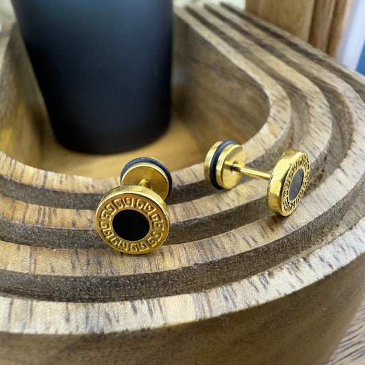 Flat back Gold Earrings - Gold Stud Earrings, Men, Flat back Earrings, Chunky Stud Gold Minimalist Male Earring, flatbacked Earrings, A307