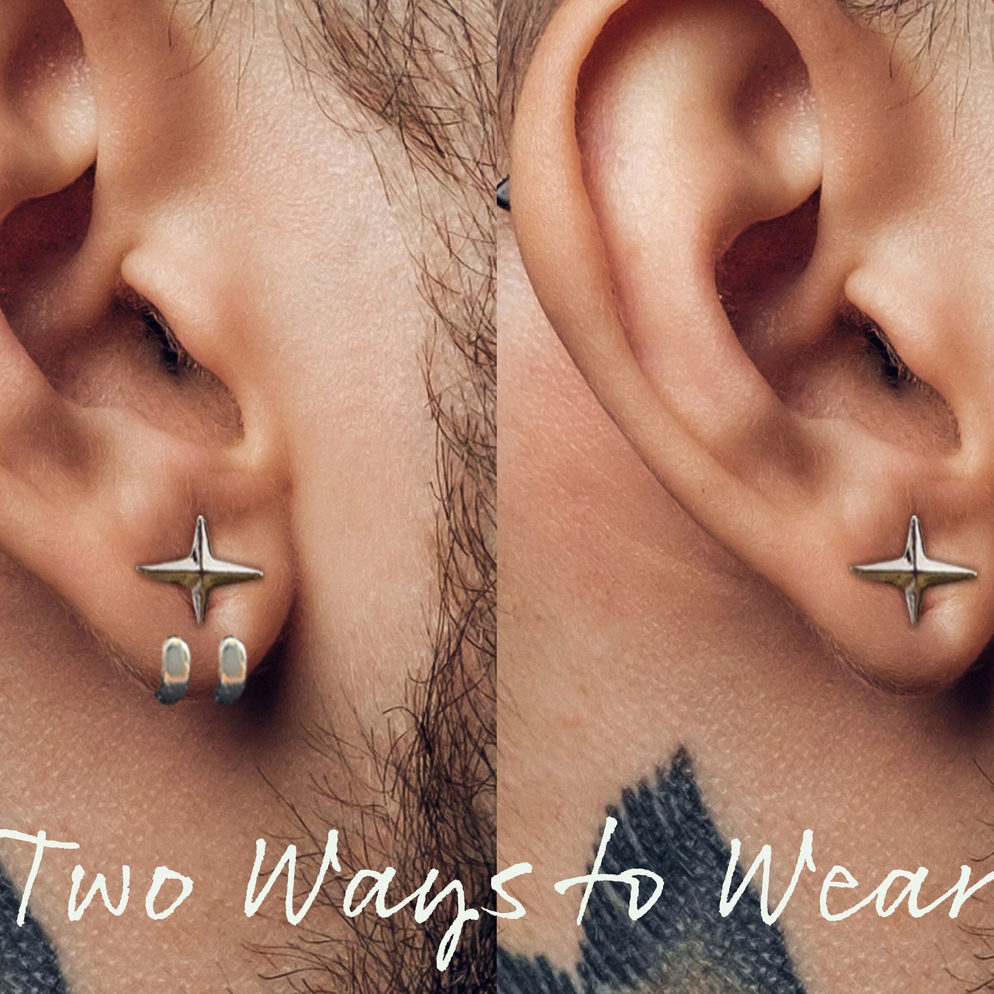 Mens Earrings - Silver Stud Earrings, Men, Minimalist Male Earring, Silver, Mens Stud Earrings, Studs for Men, star hook earrings, A480