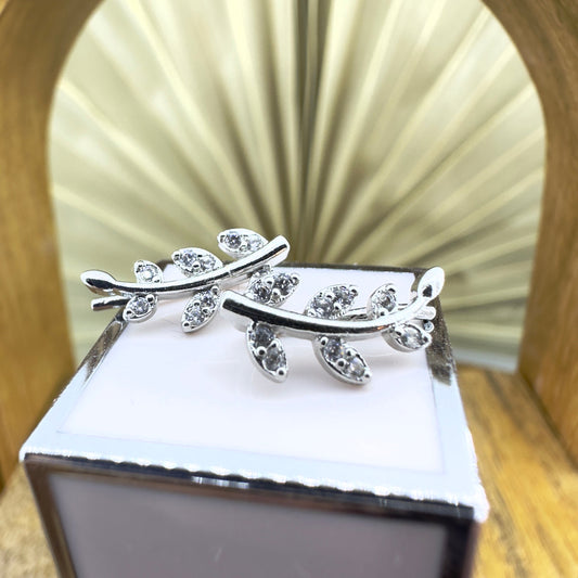 Dainty earrings, Silver earrings Tiny Leaves Stud Earrings Skinny Olive Leaf Earrings Silver Tiny Leaves, A016