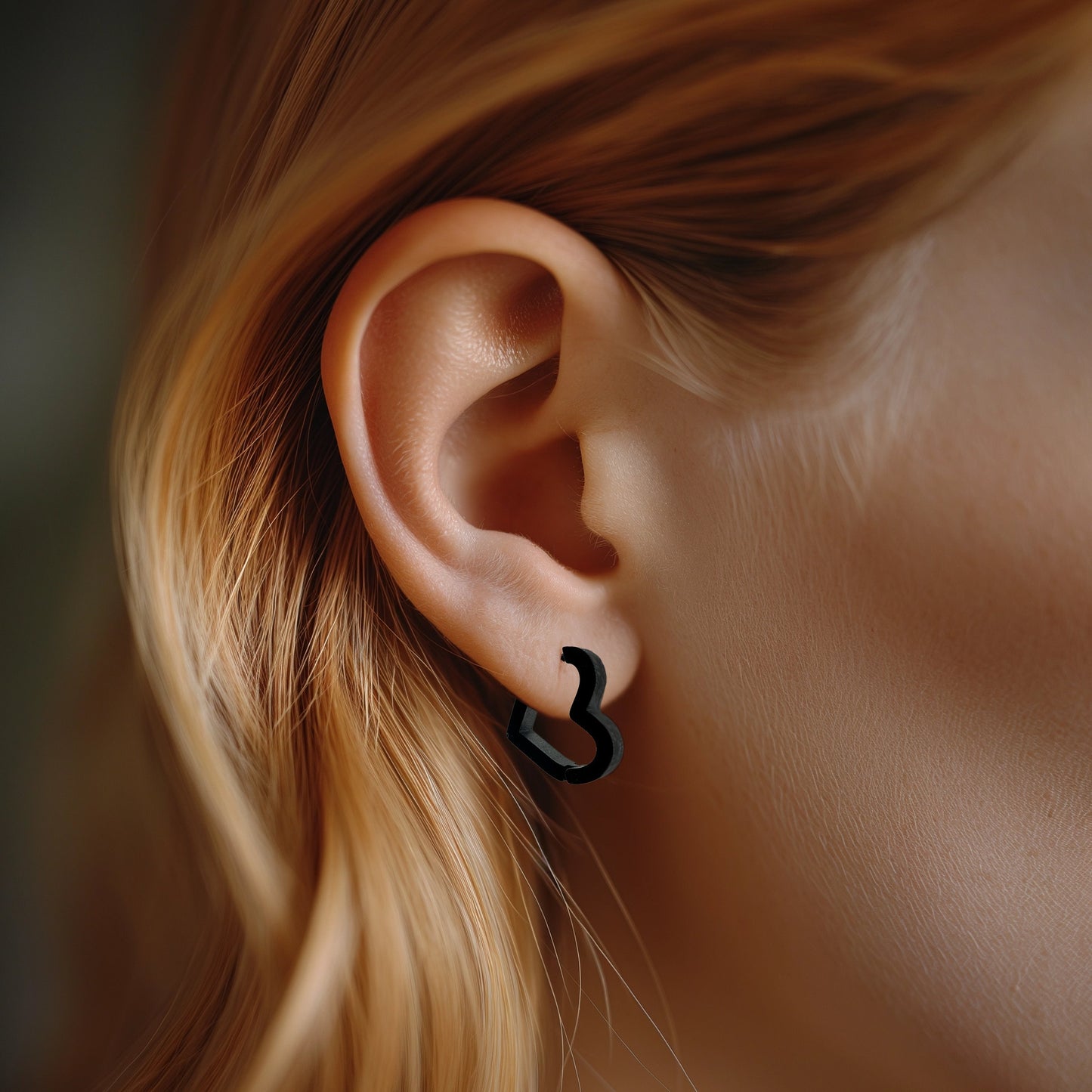 Womens Black Earrings - Black Heart Huggie Earring, Minimalist Women Earring, Chunky Black Hoops, Womens Hoop Earrings, Heart Earrings, A432