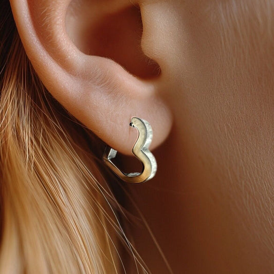 Womens Hoop Earrings - Silver Heart Huggie Earring, Minimalist Women Earring, Silver Hoops, Womens Earrings, Heart Earrings, Dainty, A430