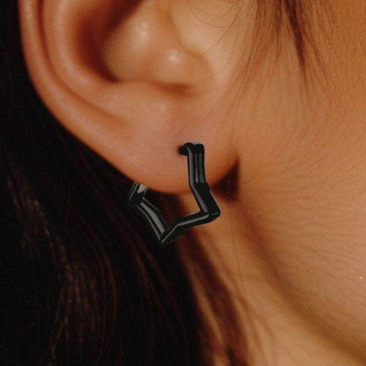 Black Star Hoops - Black Huggie Earring, Minimalist Women Earring, Chunky Star Black Hoops, Womens Earrings, Minimalist Earrings, A413