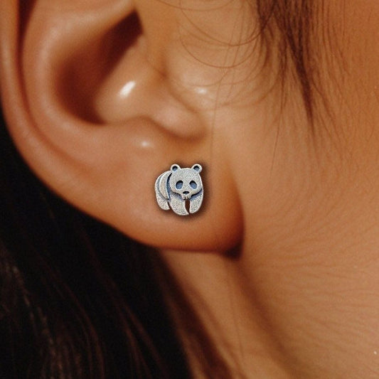 Panda Earrings, Womens Earrings - Silver Stud Earrings, Panda Lover, Panda gift, Panda jewellery, Edgy Earrings, Wrap earrings, BFF, A485