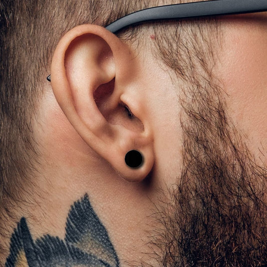 Black Gem Stud Earrings, Men, Edgy Male Earring, Black Silver, Mens Stud Earrings, Studs for Men, Black Gem earrings, A376
