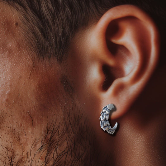 Mens Earrings - Silver Claw Earrings, Minimalist Earring, Mens wraparound stud, edgy, goth earrings, single piercing, spike hoops, A494
