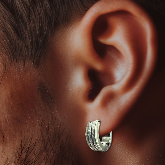 Men Hoop Earring Geo Hoops, Mens Silver Hoop Earrings, Huggie Earring For Men, Chunky Hoops, Sleeper Earrings For Him, A187