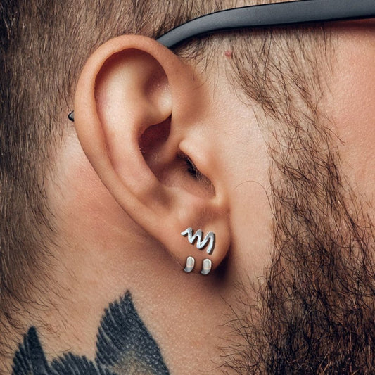 Mens Earrings - Silver Stud Earrings, Men, Minimalist Male Earring, Sterling Silver, Mens Stud Earrings, Cuff for Men, wave earrings, A499