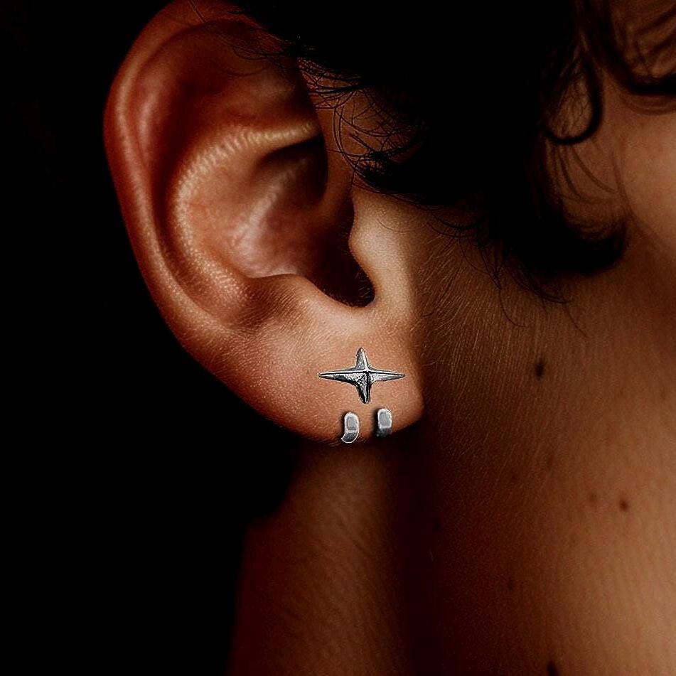 Mens Earrings - Silver Stud Earrings, Men, Minimalist Male Earring, Silver, Mens Stud Earrings, Studs for Men, star hook earrings, A480
