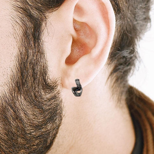 Mens Earrings - Black Huggie Earrings, Men, Minimalist Male Earring, Edgy, Hoop Earrings, Black Mens Silver Earrings, A503