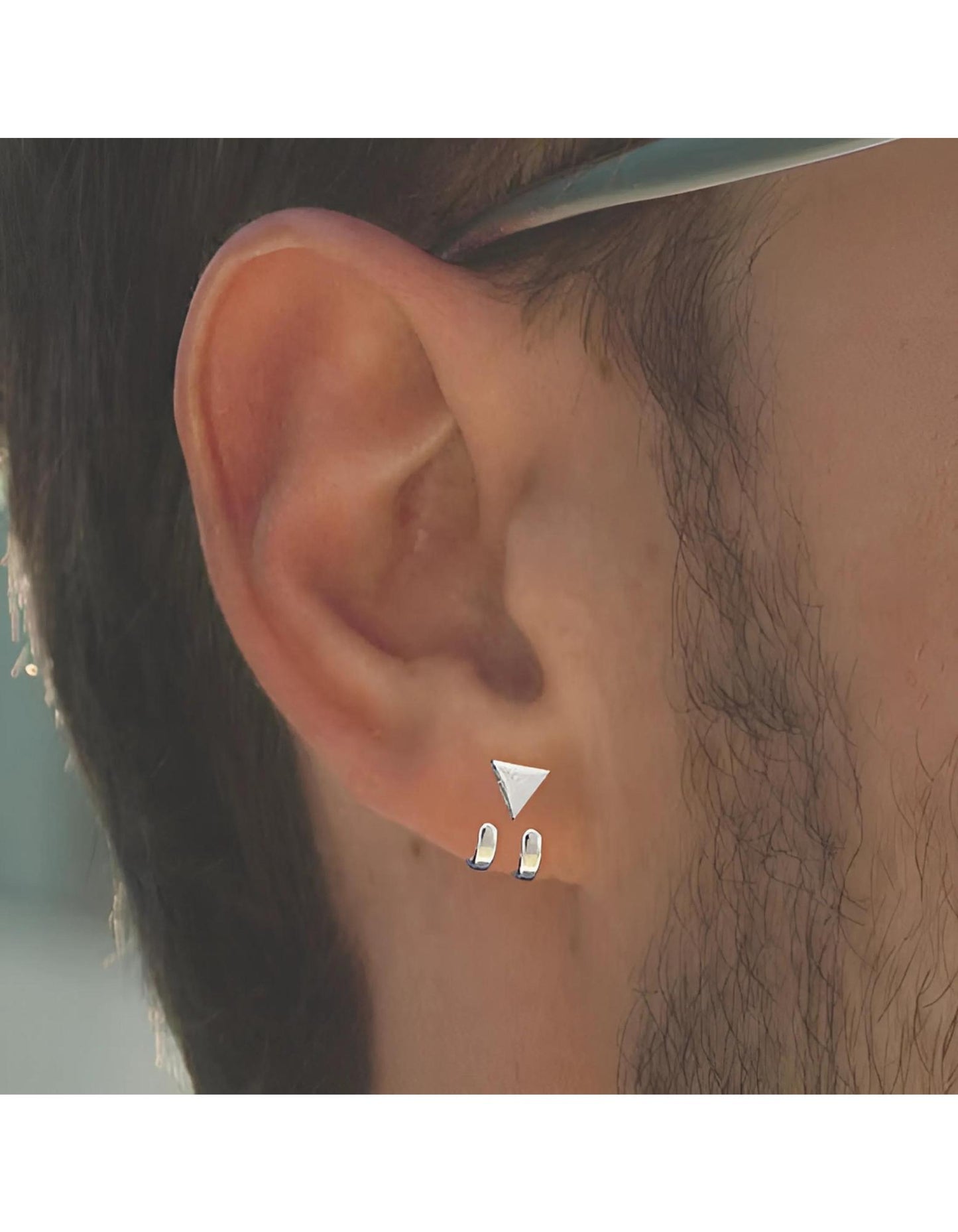 Mens Ear Jacket Earrings - Mens Studs, Edgy, Male Earring, Silver Edgy Studs for Mens Triangle studs, man earrings, A388