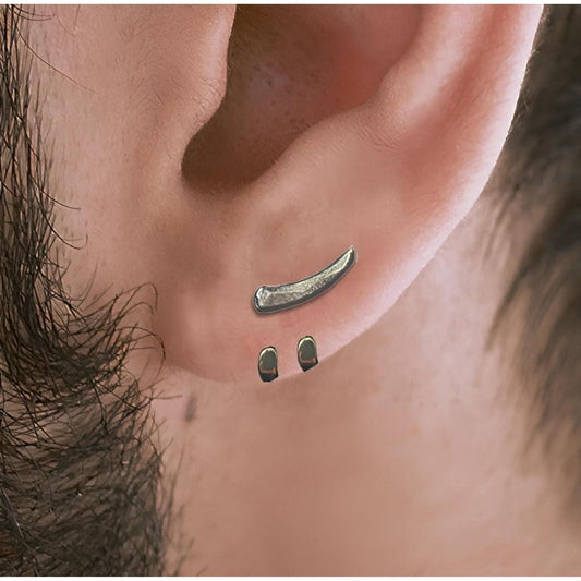 Mens Earrings - Silver Stud Earrings, Men, Minimalist Male Earring, edgy earrings, Mens Stud Earrings, Studs for Men, tick v hoop earrings