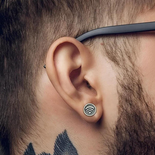 Mens Wifi Earrings Silver Stud Earrings Modern Modern Male Earring, Sterling Silver jewellery, Mens Stud Earrings, Studs for Men, A355