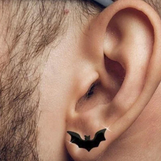 Mens Earrings - Black Stud Earrings, Men, Bat Wing Black Bat Earrings, Black Earrings, Mens Stud Earrings Edgy Studs for Men, Bat, A332