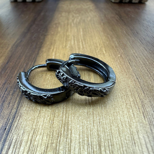Mens Earrings - Black Earrings, Men, Edgy Male Earring, Dragon Glass, Mens Hoop Earrings, Hoops for Men, Rune hoop earrings, A339