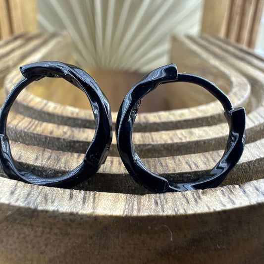 Black Huggie Earrings, Black Mens Earrings, Men Earring Hoop Black Mens Earrings, small thin hoops, Double Twist Hoop Earrings, A111