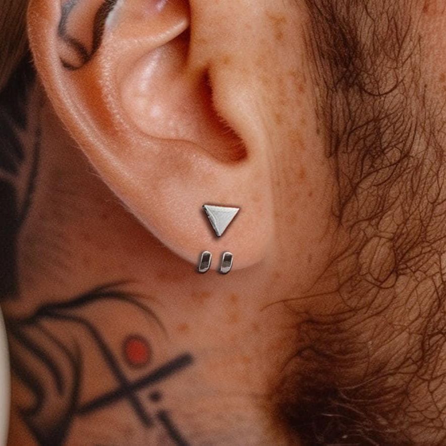 Mens Ear Jacket Earrings - Mens Studs, Edgy, Male Earring, Silver Edgy Studs for Mens Triangle studs, man earrings, A388