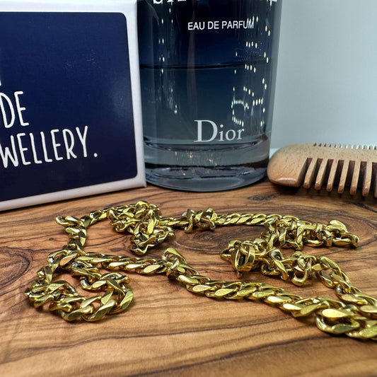 Mens gold necklace - 18k Miami Cuban Chain - Chunky Gold Chain Necklace for Men - Mens Gold Chain Real Gold Waterproof Chain Jewellery, B007