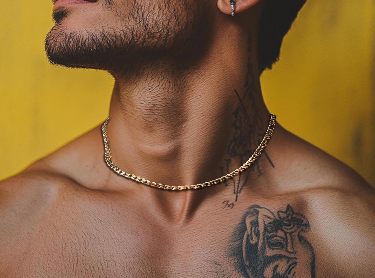 Mens gold necklace - 18k Miami Cuban Chain - Chunky Gold Chain Necklace for Men - Mens Gold Chain Real Gold Waterproof Chain Jewellery, B007