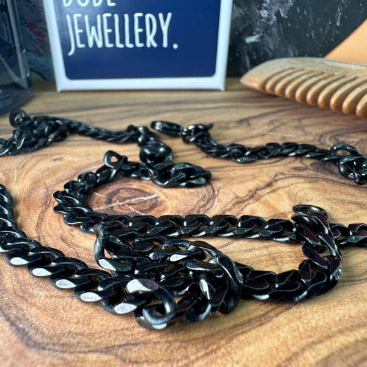 Miami Cuban Chain - Chunky Black Chain Necklace for Men - Mens Black Chain Real Waterproof Chain Jewelry - 60cm - Men's Necklace, B010