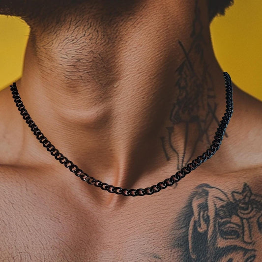 Miami Cuban Chain - Chunky Black Chain Necklace for Men - Mens Black Chain Real Waterproof Chain Jewelry - Men's Necklace, 50cm - B009