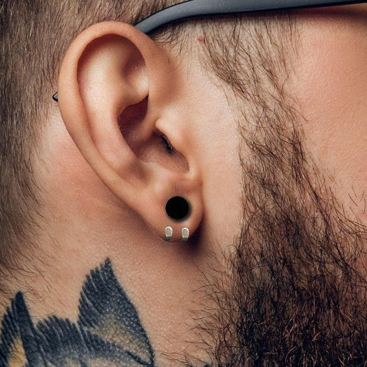 Black Mens Earrings - Silver Stud Earrings, Minimalist Male Earring, Black Earrings Silver Mens Stud Earrings, Studs for Men, hoop, A008