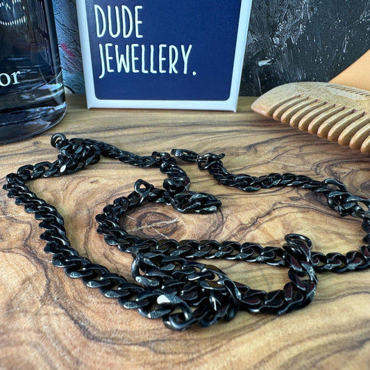 Miami Cuban Chain - Chunky Black Chain Necklace for Men - Mens Black Chain Real Waterproof Chain Jewelry - Men's Necklace, B009