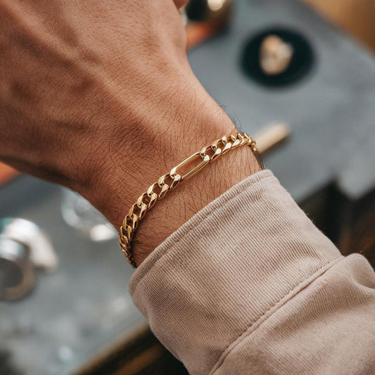 Gold Bracelet for Men - 18k Gold Chain Bracelet  - Gift For - Mens Gold Chain Gold Waterproof Bracelet - Men's Jewelry Gold Bracelet, B012