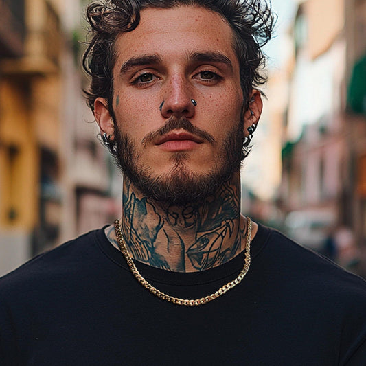 Gold Chain Necklace for Men - 18k Miami Cuban Chain - Stainless Steel - 50cm - Mens Gold Chain Gold Waterproof Chain - Men's Jewelry, B007