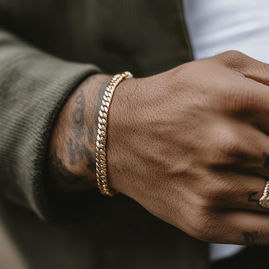 Stainless Steel Bracelet - Gold Bracelet for Men - Stainless Gold Cuban Chain Bracelet  - Mens Gold Bracelet Gold Waterproof  -  B011