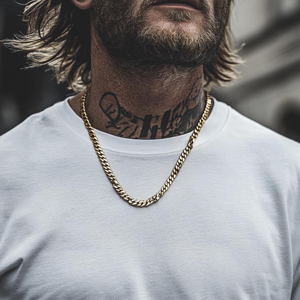 18k Miami Cuban Chain - Chunky Gold Chain Necklace for Men - Mens Gold Chain Real Gold Waterproof Chain - 60cm -Men's Jewelry Gold - B008
