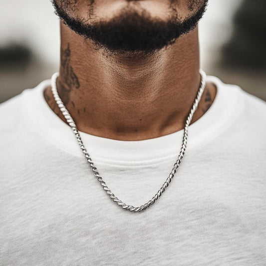Silver Rope Chain Necklace, 60cm Mens Chain Silver Link Chain, Stainless Steel Silver Chains for Men With Initial Chain, B001