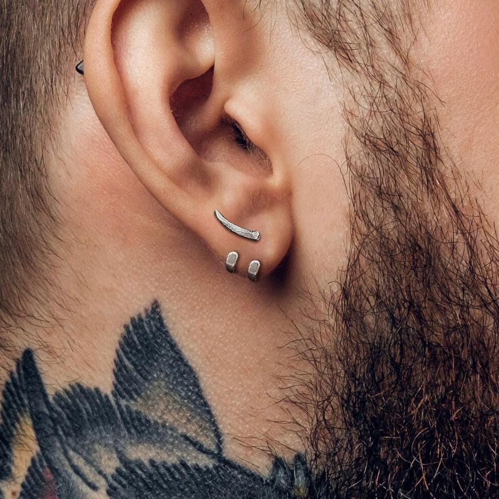 Mens Earrings - Sterling Silver Stud Earrings, Men, Male Earring, Sterling Silver, 925, Mens Stud Earrings, Studs for Men, tick v hoop, B017