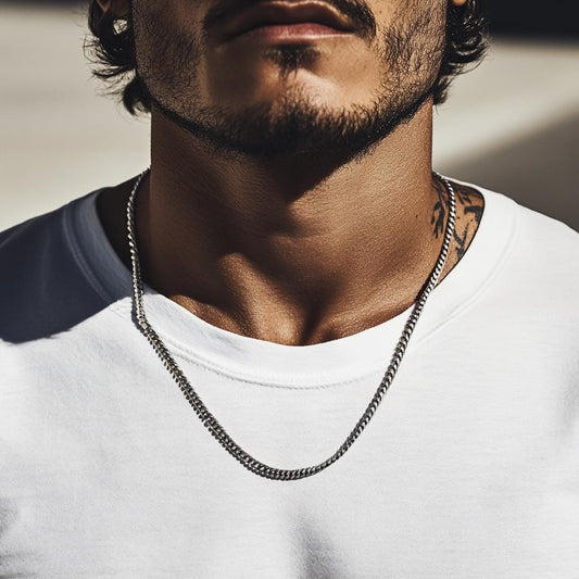 Silver Chain Necklace for Men - Miami Cuban Chain - Stainless Mens Silver Cuban Chain - 60cm - Waterproof Chain - Jewelry - Necklace, B006