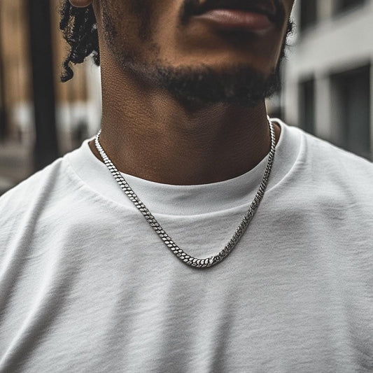 Silver Miami Cuban Chain - Chunky Silver Chain Necklace for Men - Mens Silver Chain Real Waterproof Chain Jewelry - Men's Necklace, B005