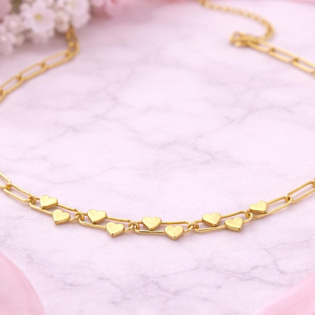 Gold Heart Chain Necklace – Dainty Paperclip Link Necklace – Minimal Heart Charm Necklace – Romantic Gift for Her – Everyday Gold Necklace